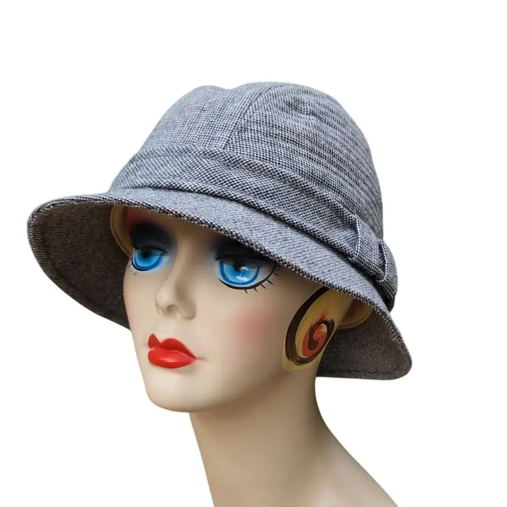 Vintage Black Tweed Cloche Bucket Hat L Quiet Luxury Equestrian Dark Academia - Picture 3 of 10
